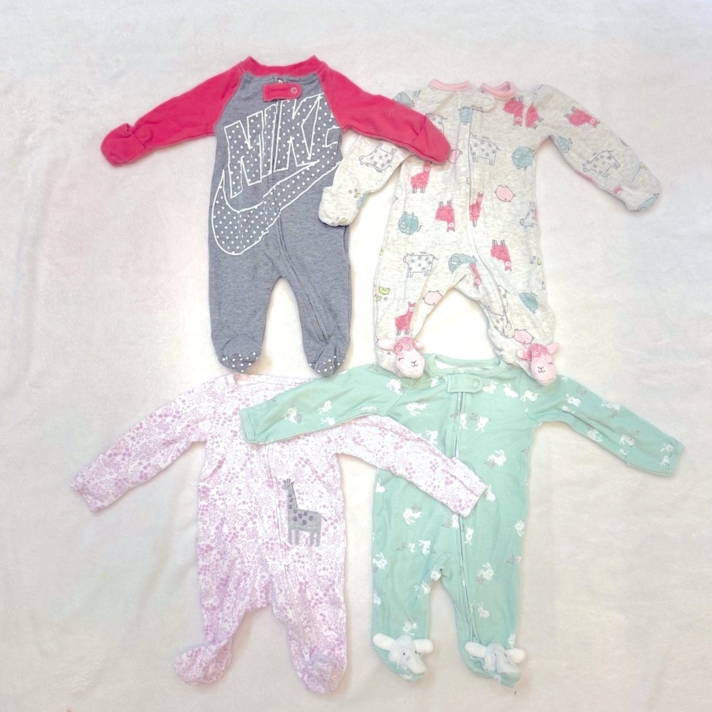 Kids One Piece Footies Bundle- NB 3 Carters 100% Cotton, 1 Nike